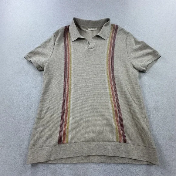 Marine Layer Retro Polo Shirt Mens Small Beige Stripe Knit Wool Blend Casual - Picture 1 of 10